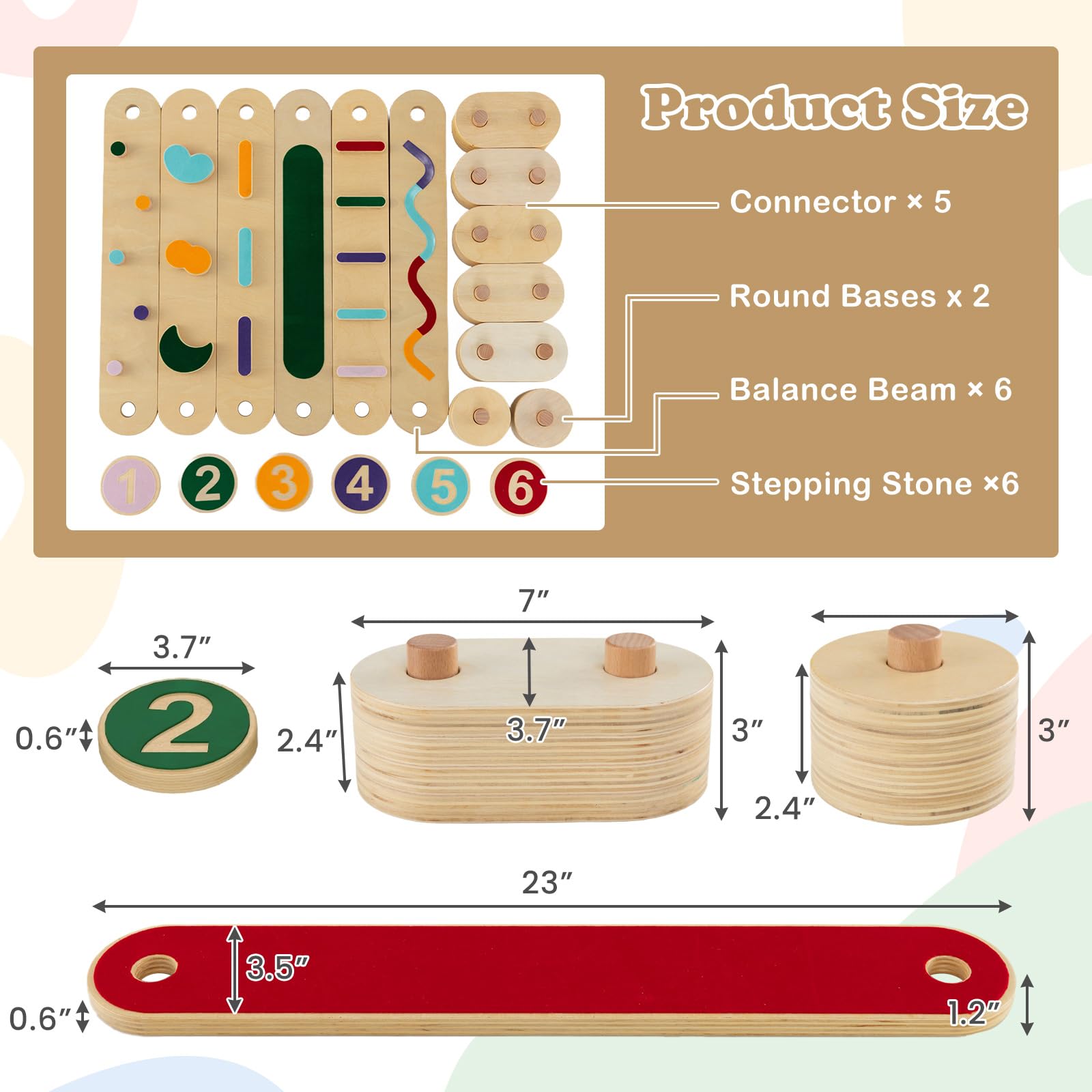 Kids Balance Beam Stepping Stones Set, 20 PCS Montessori Obstacle Course for Toddler Indoor Outdoor