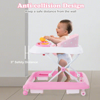 Foldable Baby Walker, 3 in 1 Toddler Walker Leaning-Seated Walk-Behind with Removable Music Tray