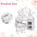 INFANS 2 in 1 Princess Makeup Desk and Chair Set with Drawers Tri-Folding Detachable Mirror Large Storage Shelves