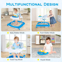 Foldable Baby Walker with 3 Adjustable Heights Comfy Padded Seat Lights and Music Tray