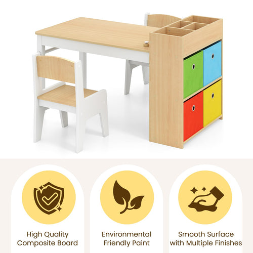 INFANS Kids Table and Chair Set, Toddler Art Craft Play Wood Activity Desk with 2 Chairs