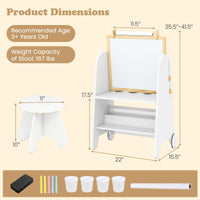 INFANS Easel for Kids with Stool, 4-in-1 Double-Sided Adjustable Magnetic Chalkboard with Paper Roll