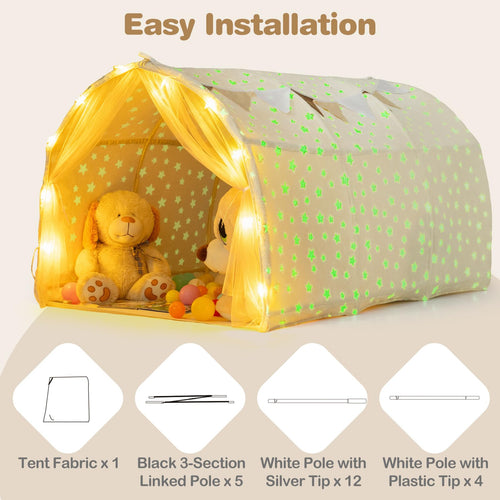 INFANS Kids Bed Tent with Glow in The Dark, Portable Children Playhouse Privacy Space Twin with Mat