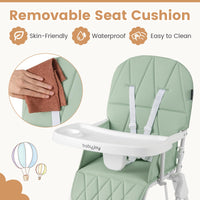 oldable High Chair Easy Clean Compact Highchair with Removable Adjustable Tray and PU Seat Cushion