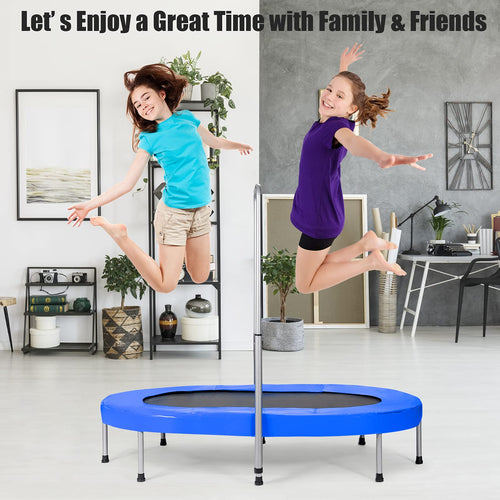Double Trampoline for 2 Kids, Children Foldable Jumping Fitness Trampoline w/Adjustable Handrail & Safety Pad
