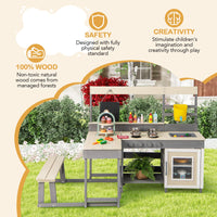 Outdoor Play Kitchen with Faucet Chalkboard Stoves Removable Sink Cooking Accessories