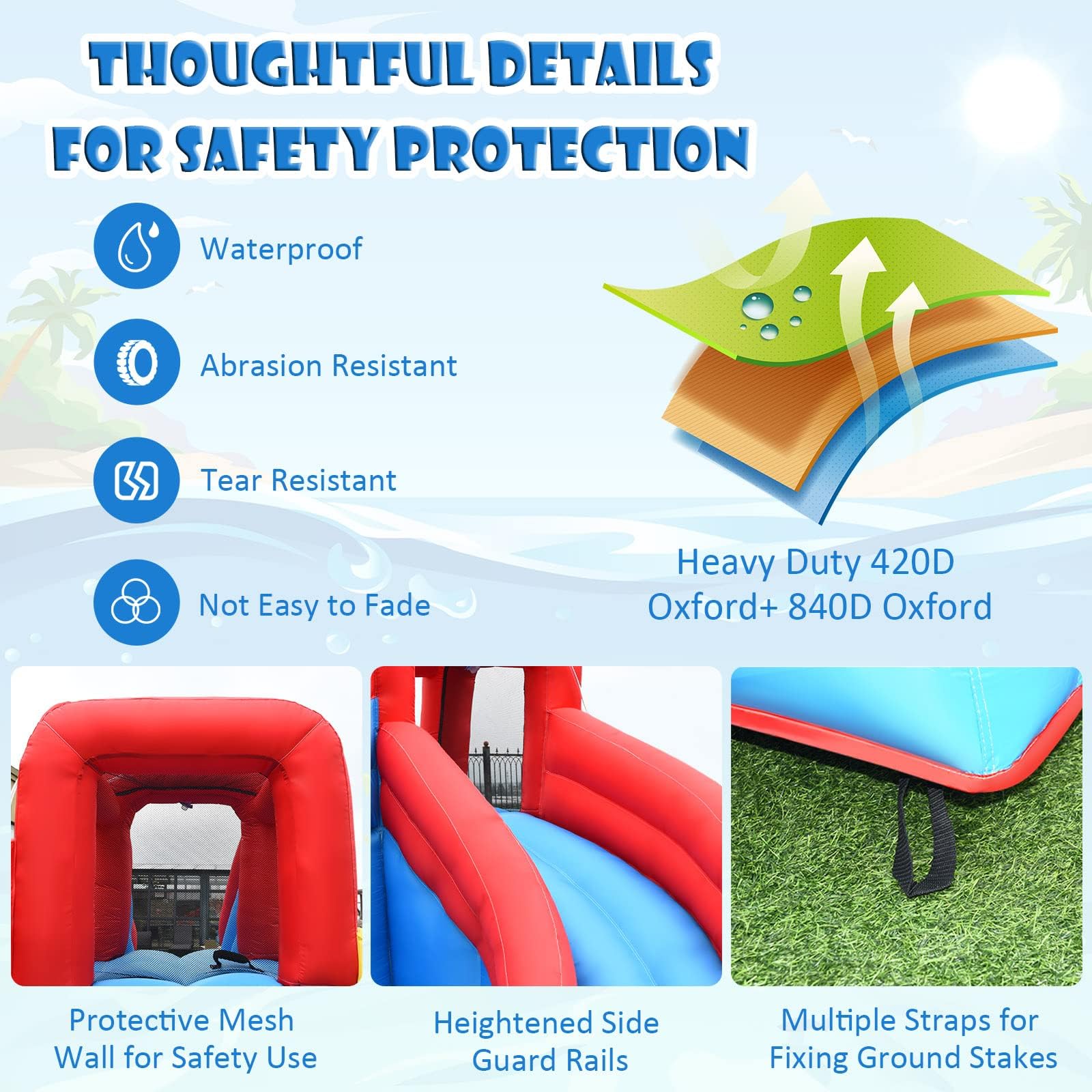 Inflatable Water Slide, 7 in 1 Giant Water Park Double Long Slide w/Splash Pool, Tunnel Adventure