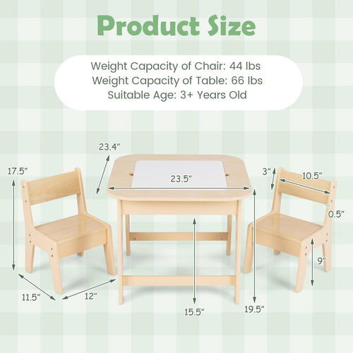 INFANS Kids Table and Chair Set, 3 in 1 Wooden Activity Table with Removable Blackboard and Whiteboard