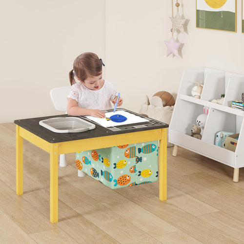 4-in-1 Kids Activity Table, Children Wooden Sensory Table Indoor Outdoor Play Study Desk w/Foldable Storage Bin
