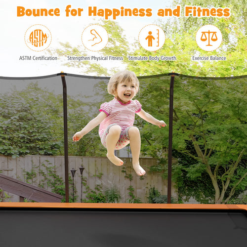 14 x 8FT 200 kg Weight Capacity Outdoor Kids Trampoline ASTM Certified Rectangular Trampoline with Enclosure Net, Safety Net and Ladder
