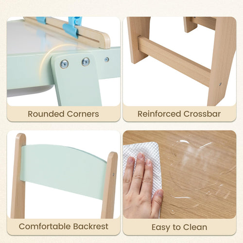 Sensory Table and Chairs Set for Toddlers, Wooden Activity Table with Paper Roll Holder,  Art Play Sand Water Desk