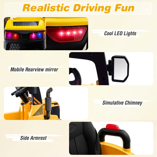Kids Electric Ride-On Car, 12V Street Sweeper Truck w/2 Rotating Brushes & 2 Removable Rubbish Bins
