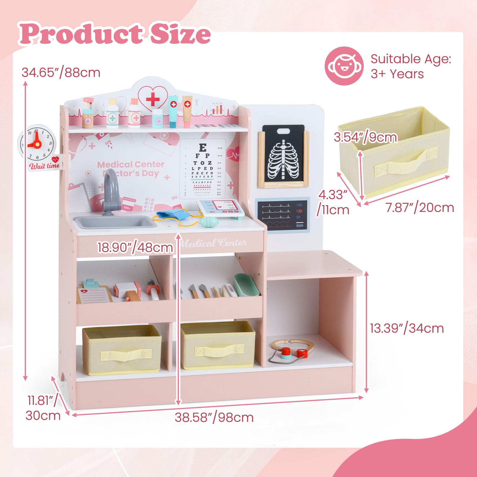 Kids Doctor Playset, Wooden Pretend Medical Station Activity Center Toy Set