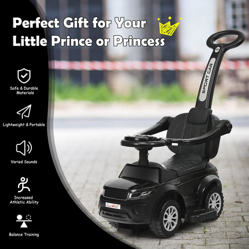 3 in 1 Kids Ride On Push Car, Stroller Sliding Walking Car with Horn, Music, Light