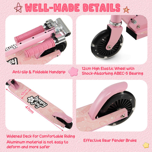 Kids Folding Kick Scooter, Scooter for Toddlers w/3 Adjustable Heights, 2 Light Up Flashing Wheels & Rear Brake System
