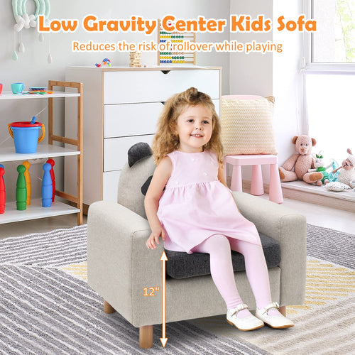 Kids Sofa Wooden Armrest Chair Couch with Thick Cushion Beech Legs