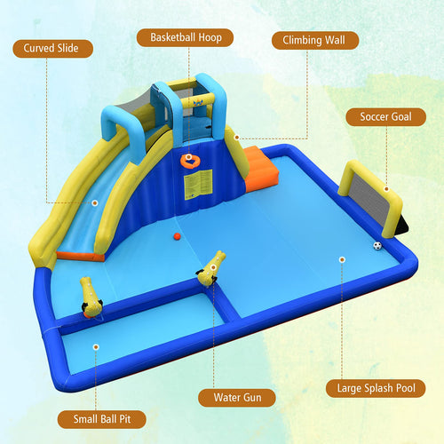 Inflatable Water Slide for Kids, 6-in-1 Kids Giant Water Park w/Large Water Soccer Splash Pool(with 680W Blower)