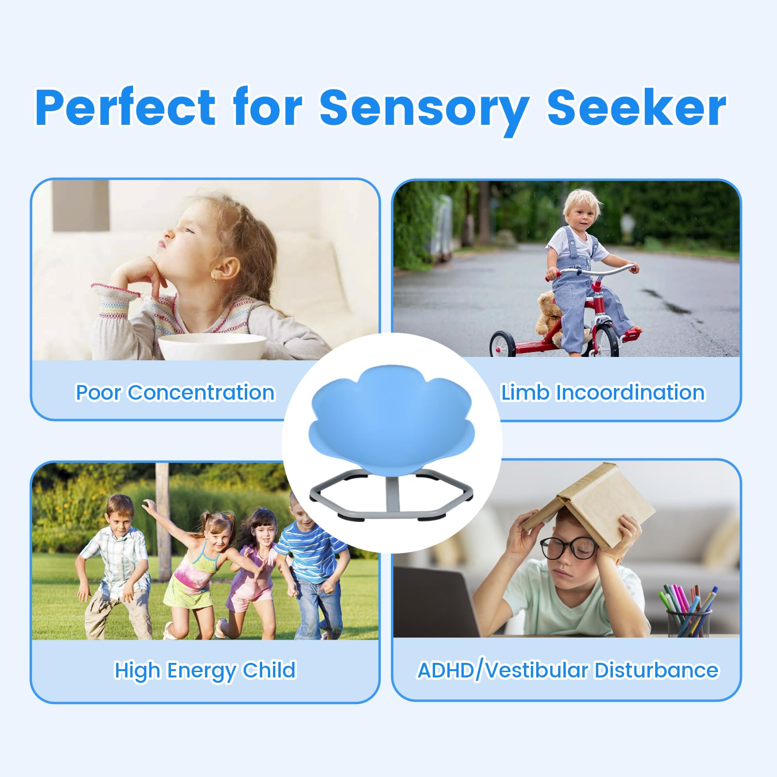 Sensory Spinning Chair, Flower Shape 360° Swivel Seat for Autistic Kids Autism ADHD Children