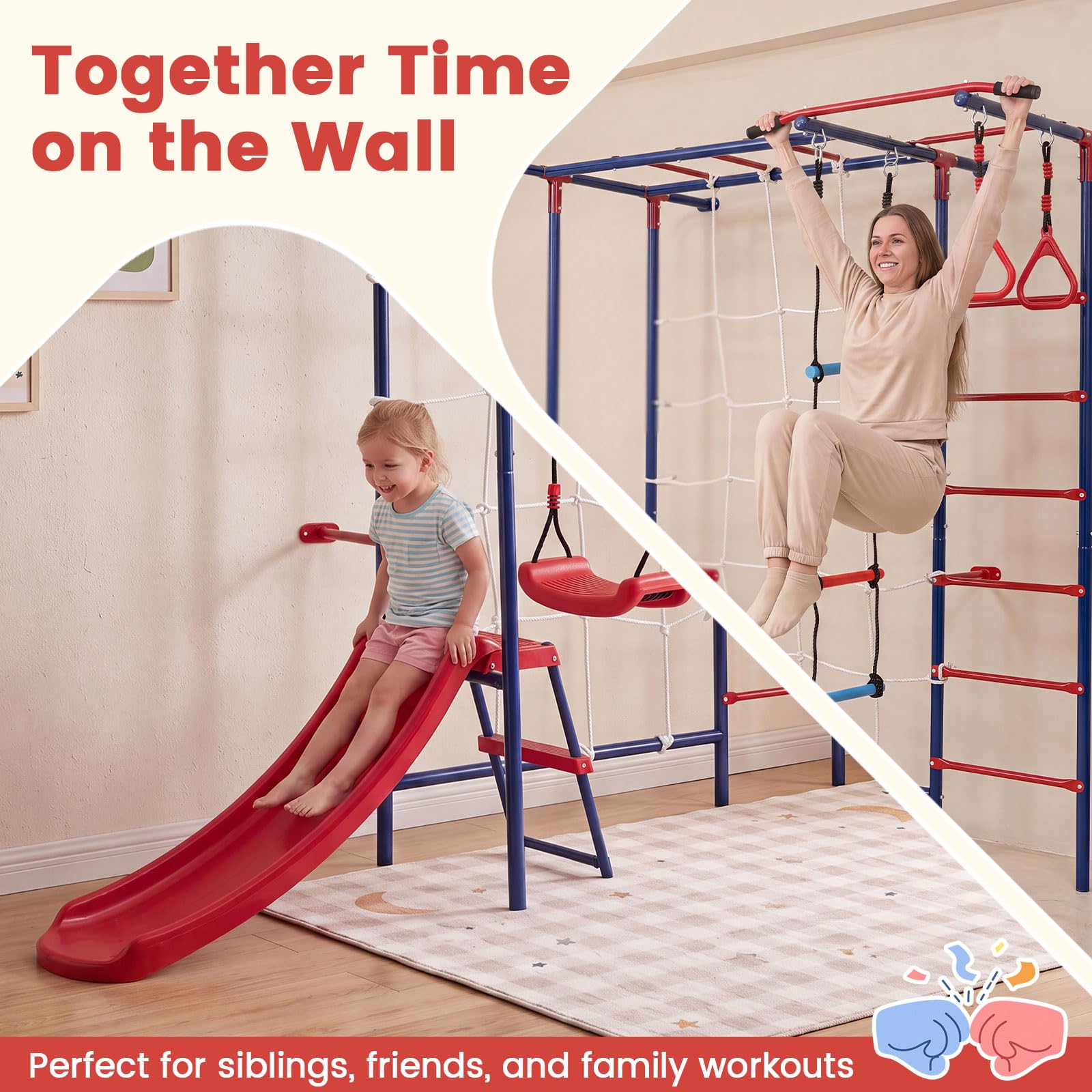 8 in 1 Swedish Ladder, Kids Indoor Outdoor Jungle Gym Playground