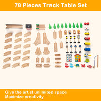 INFANS Train Table, 78 Pieces Wooden Kids Activity Toy Table Playset with Reversible Detachable Blackboard Tabletop
