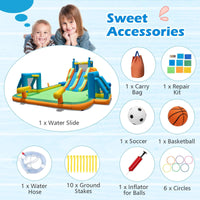 Inflatable Water Slide, Kids Blow up Water Park w/2 Long Slides, Climbing Walls, Splash Pool
