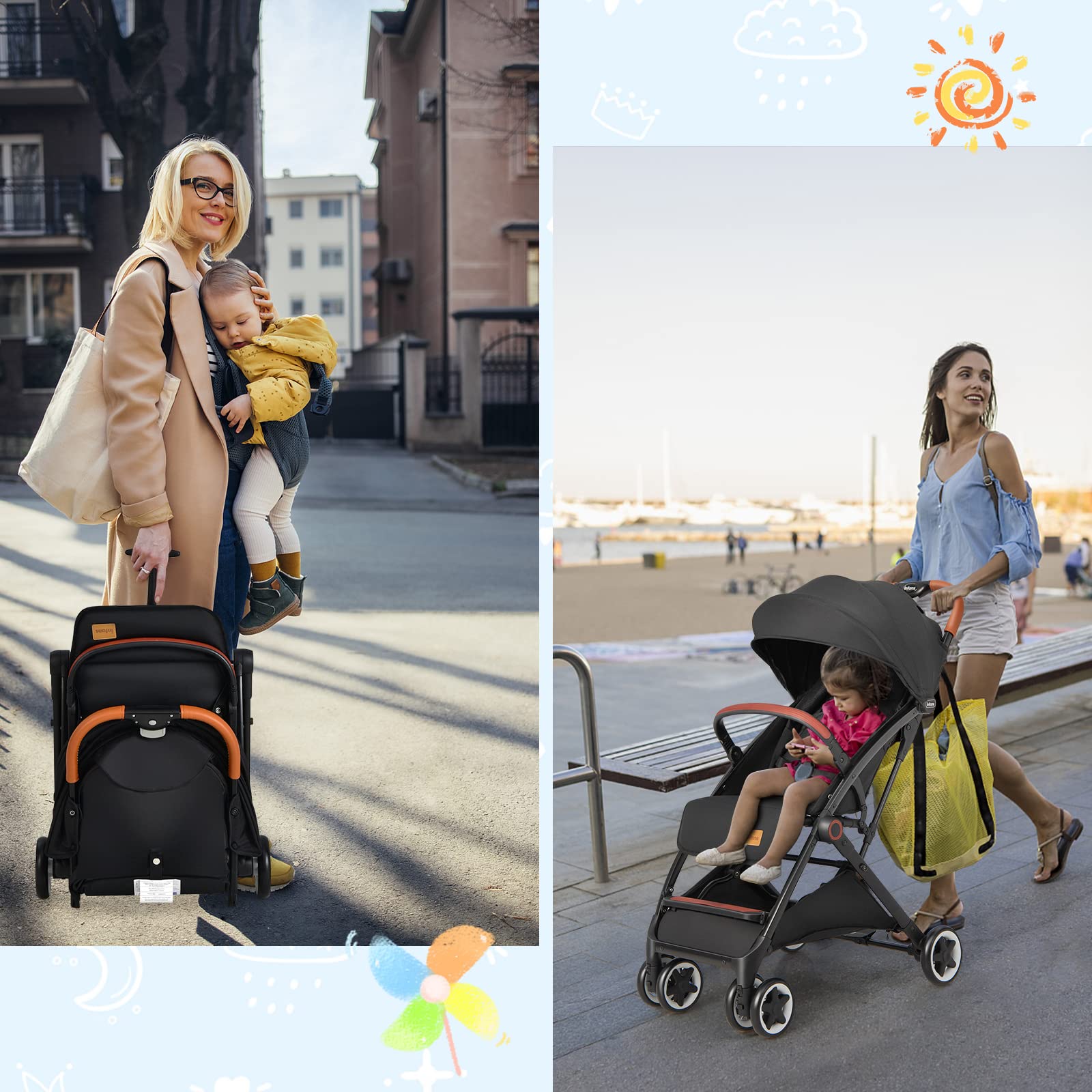 INFANS Travel Stroller, Lightweight Compact Baby Stroller for Airplane