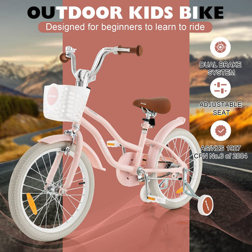 Kids Bike, 18 Inch Boys Girls Bike for 3-8 Years w/Training Wheels, Adjustable Handlebar & Seat