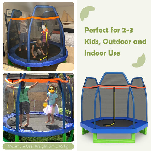 7FT Kids Trampoline w/Safety Enclosure Net & Spring Pad