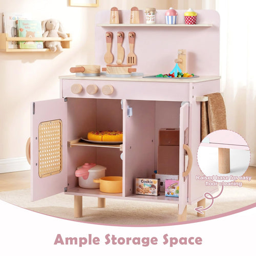 INFANS Play Kitchen for Kids, Wooden Pretend Playset