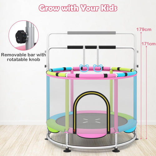 55" Trampoline for Kids Indoor Outdoor Adjustable Toddler Trampoline with Safety Enclosure Net