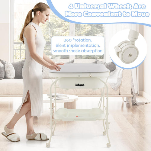 INFANS 2 in 1 Baby Changing Table with Bath Tub Unit, Folding Diaper Dresser Station