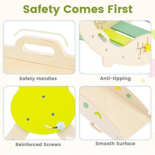 Pikler Triangle Set, 13 in 1 Frog Theme Foldable Wooden Montessori Toddler Climbing Toys