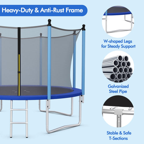 Trampoline for Kids Adults, 12FT 14FT Big Rebounder w/Step Ladder, Reinforced Galvanized Steel Frame