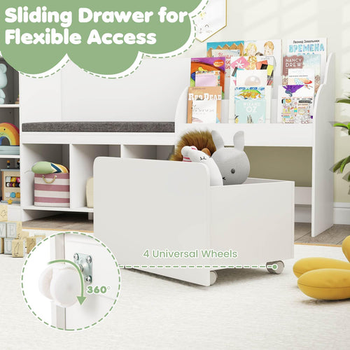 4-in-1 Kids Bookcase with Reading Nook and Removable Seat Cushion