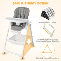 Baby High Chair Foldable Highchair w/ 7 Heights 5 Recline Positions Adjustable Footrest