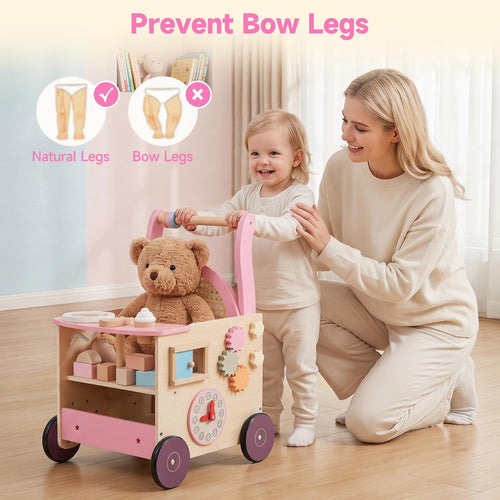Wooden Baby Walker, Activity Center Push Walking Toy