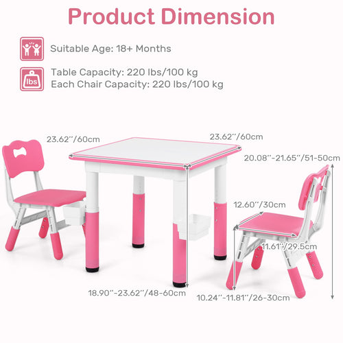 Kids Table and Chair Set, Height Adjustable Toddler Activity Desk with Graffiti Desktop Storage Boxes