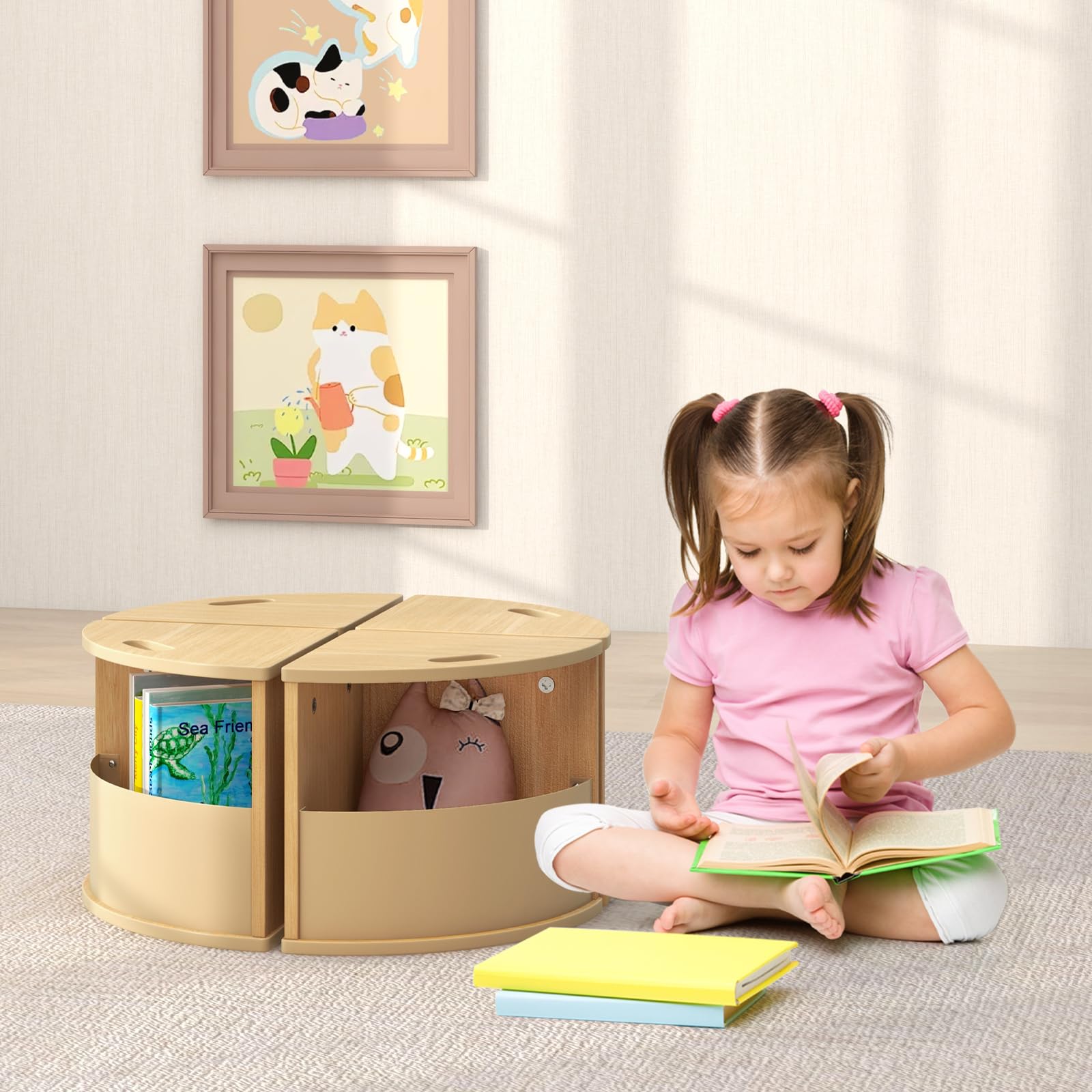 INFANS Toddler Table and Chair Set with 4 Storage Stools