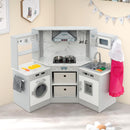 INFANS Corner Kids Kitchen Playset with Real Running Water Circulation Realistic Light Sound Stove Storage Cabinet
