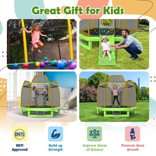 Trampoline for Kids, 7FT Kids Trampoline w/Slide, Ladder & Ocean Balls, Indoor Outdoor Trampoline