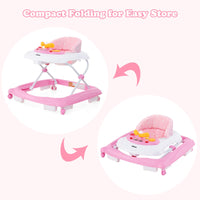 Foldable Baby Walker, 3 in 1 Toddler Walker Leaning-Seated Walk-Behind with Removable Music Tray