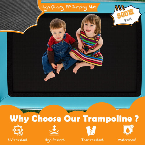 6FT Kids Trampoline, 3-in-1 Trampoline w/Swing & Horizontal Bar, Rectangle Toddler Trampoline