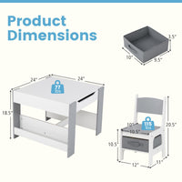 Kids Table and Chair Set, 4 in 1 Building Block Wooden Activity Desk with Reversible Tabletop Storage Drawers
