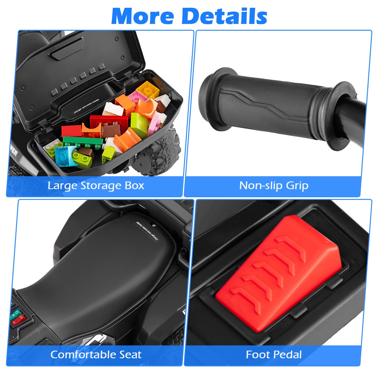 Kids ATV with Spray Function, Remote Control, Storage Trunk