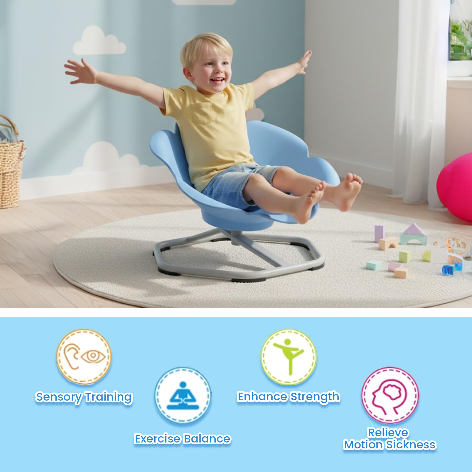 Sensory Spinning Chair, Flower Shape 360° Swivel Seat for Autistic Kids Autism ADHD Children