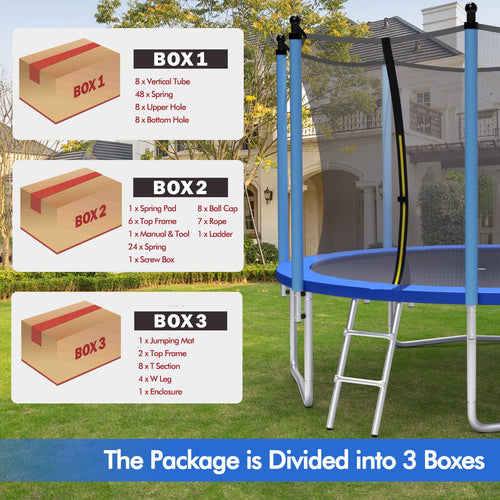 Trampoline for Kids Adults, 12FT 14FT Big Rebounder w/Step Ladder, Reinforced Galvanized Steel Frame