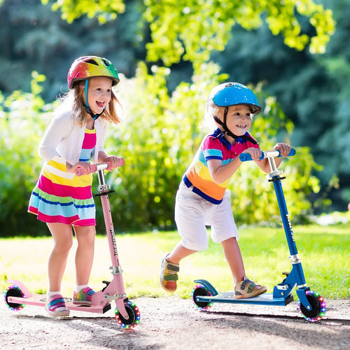 Kids Folding Kick Scooter, Scooter for Toddlers w/3 Adjustable Heights, 2 Light Up Flashing Wheels & Rear Brake System