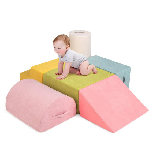 INFANS 6pc Kids Climb and Crawl Soft Foam Block Activity Structure Play Set with Chenille Fabric, 30D High-Density Foam