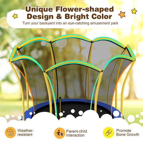 8FT/ 10FT Kids Trampoline, Galvanized Steel Frame, Indoor Outdoor Unique Flower Shape Trampoline