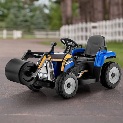 Ride on Car, 12V Road Roller with Remote Control, Battery Powered Electric Tractor w/Adjustable Drum Roller